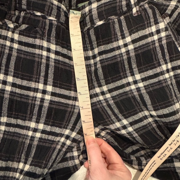 Free People Linen Look Cotton Mid Rise Straight Slim Leg Trouser Pant Plaid - Picture 7 of 9